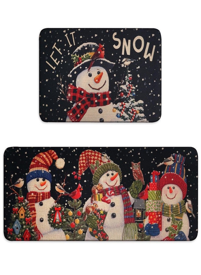 sdhinlwo Let It Snow Snowman Snowflake Winter Christmas Decorative Kitchen Mats Set of 2, Home Party Low-Profile Kitchen Rugs,Christmas Kitchen Mats for Floor 2 Pieces 17x30+17x47 Inch - Image 1